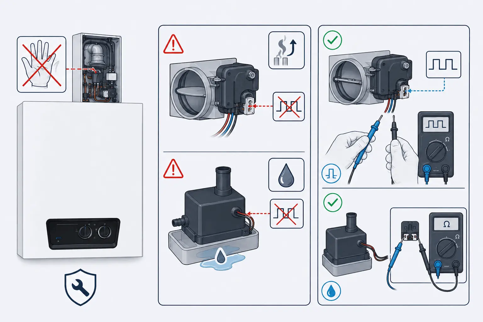 DemirDöküm Ademix F77 atık gaz klapesi veya yoğuşma suyu pompası arızası için modele özel yetkili servis kontrolünü gösteren 2D teknik çizim