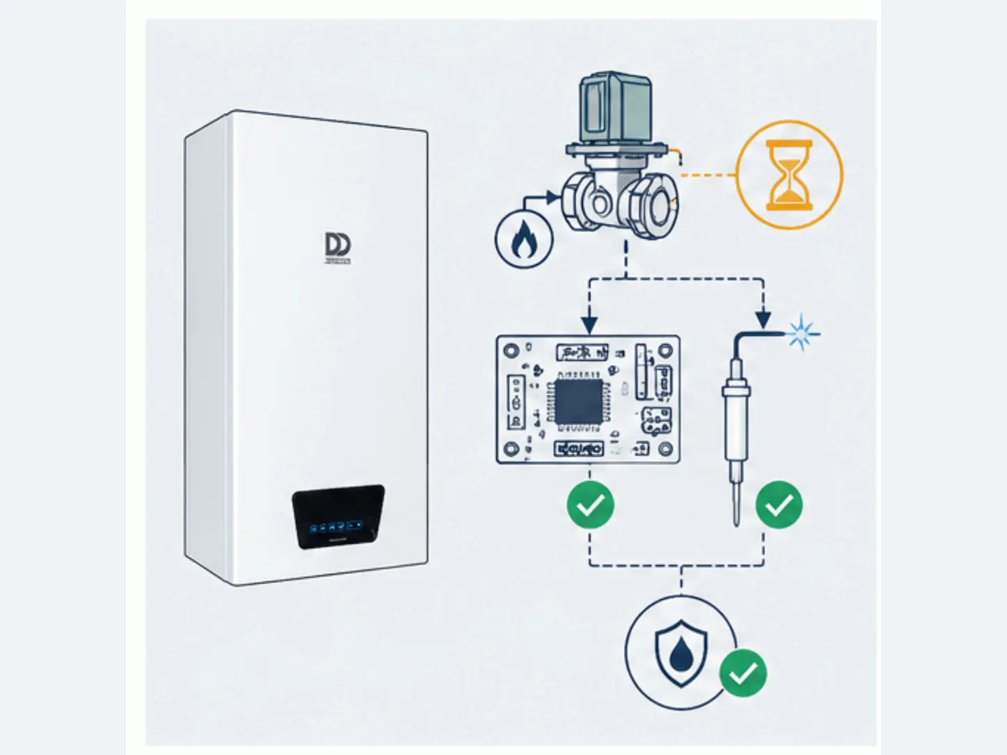 DemirDöküm Vintomix F62 için modele özel yetkili servis kontrolünü gösteren 2D teknik çizim